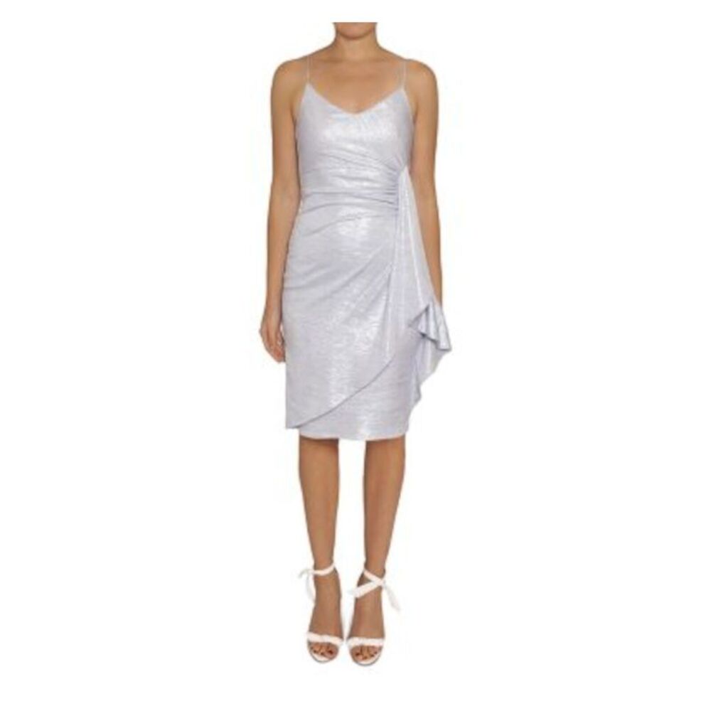 BLACK HALO Womens Light Blue Drape Front Spaghetti Strap Sheath Dress 8